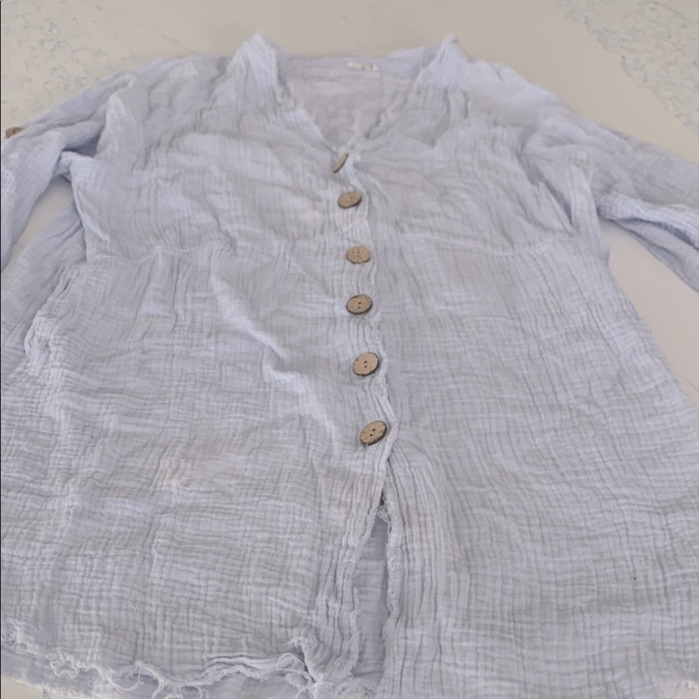 Sassy Hills Fashion Light Blue Button-Up Cardigan